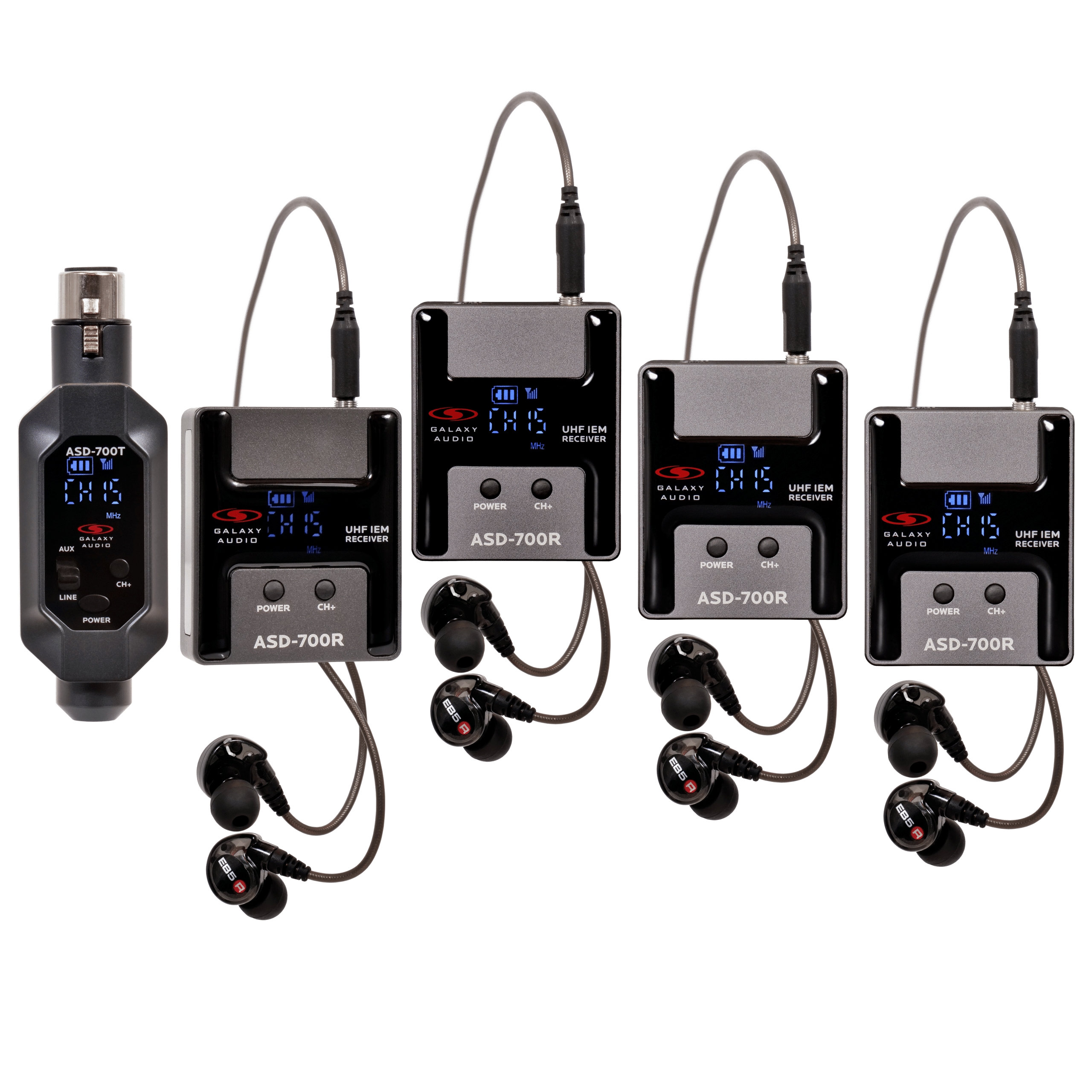 Galaxy Audio ASD-700-4B5 Digital 15 Channel UHF Plug & Play Wireless In-Ear Monitor Band Pack System with EB5 Earbuds. F