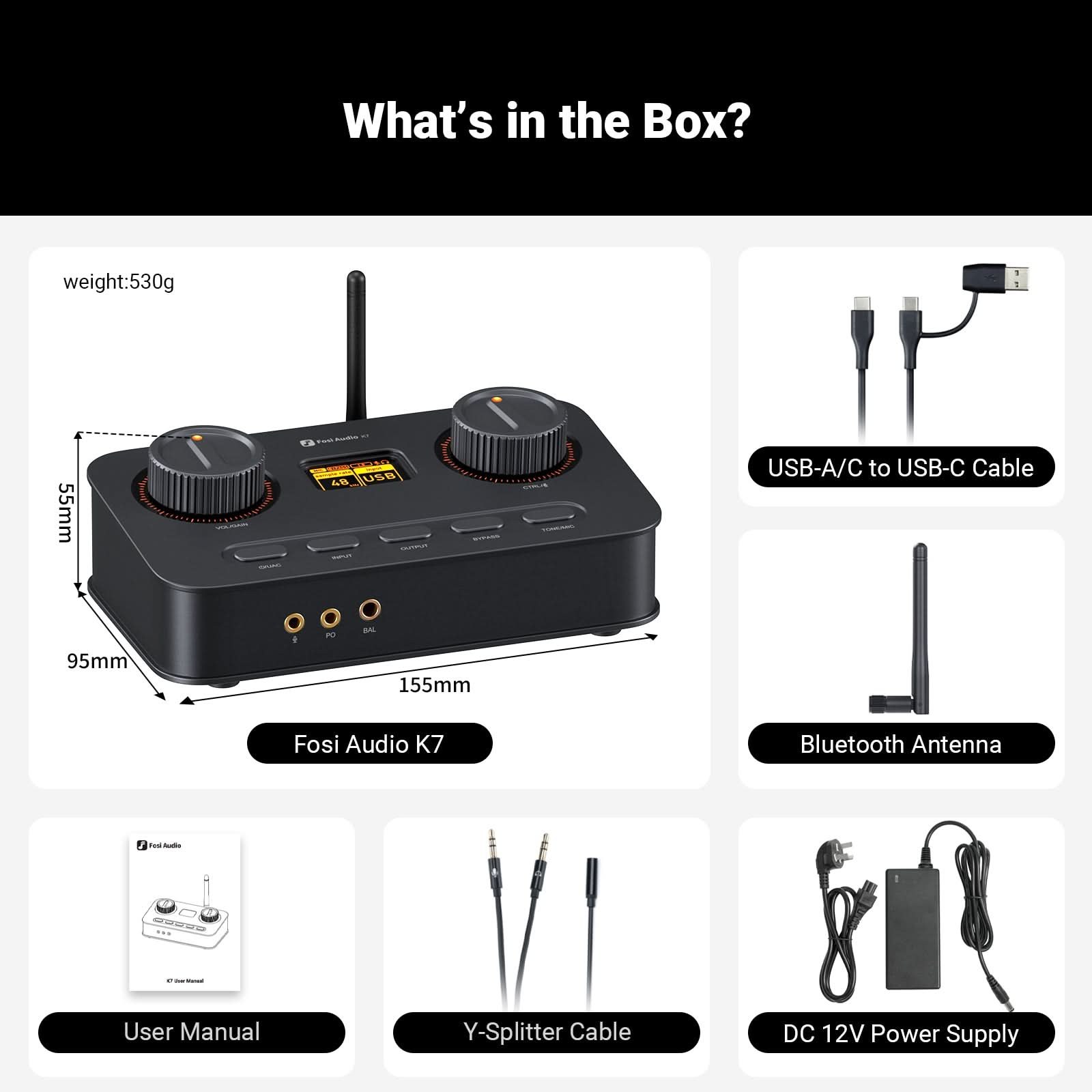 Fosi Audio K7 Gaming DAC/Headphone Amp, Black gallery 7