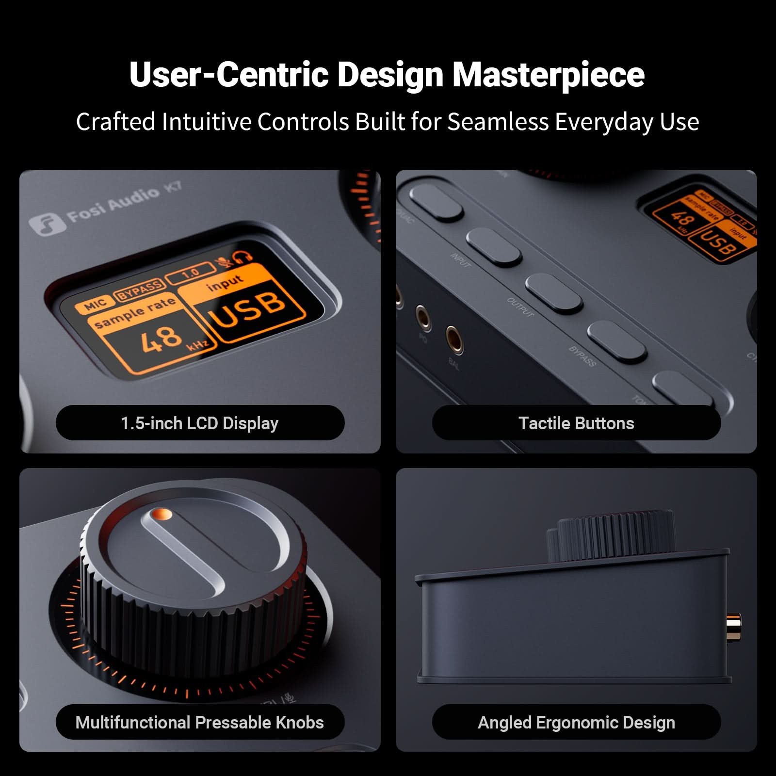 Fosi Audio K7 Gaming DAC/Headphone Amp, Silver gallery 3