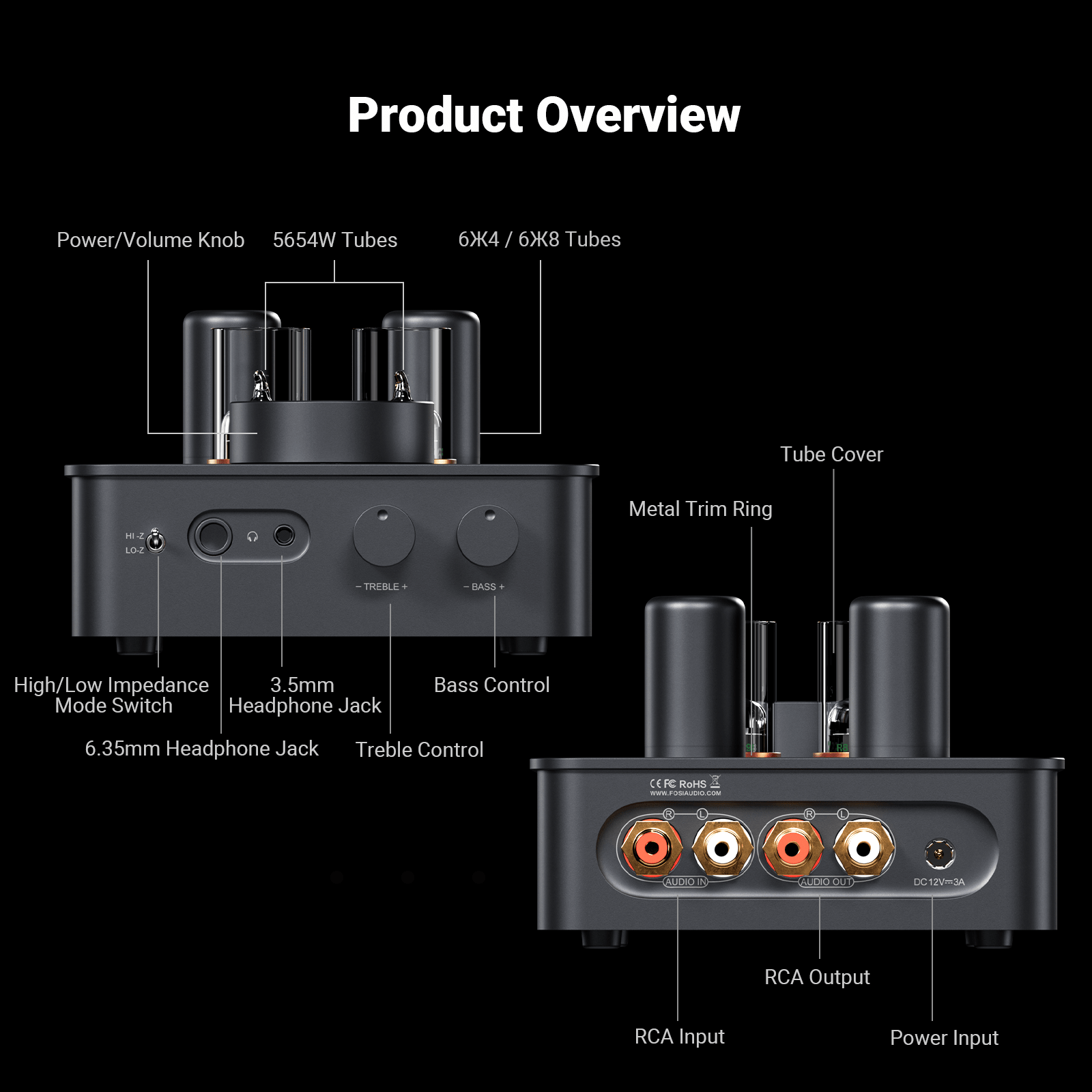 Fosi Audio GR70 Tube Headphone Amp/Preamp, Orange gallery 6