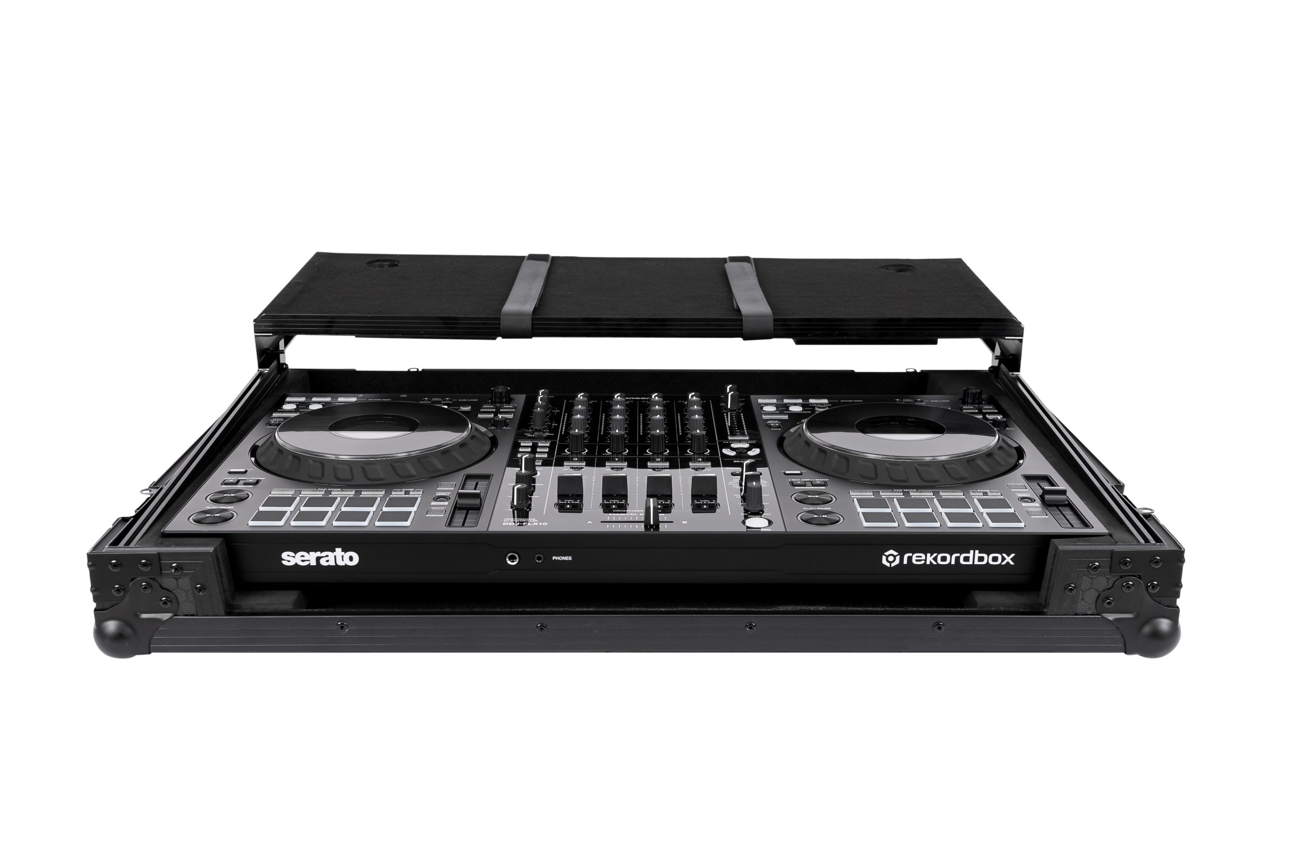 Pitch Black Flight Case for DDJ-FLX10 w/ Laptop Platform & Wheels
