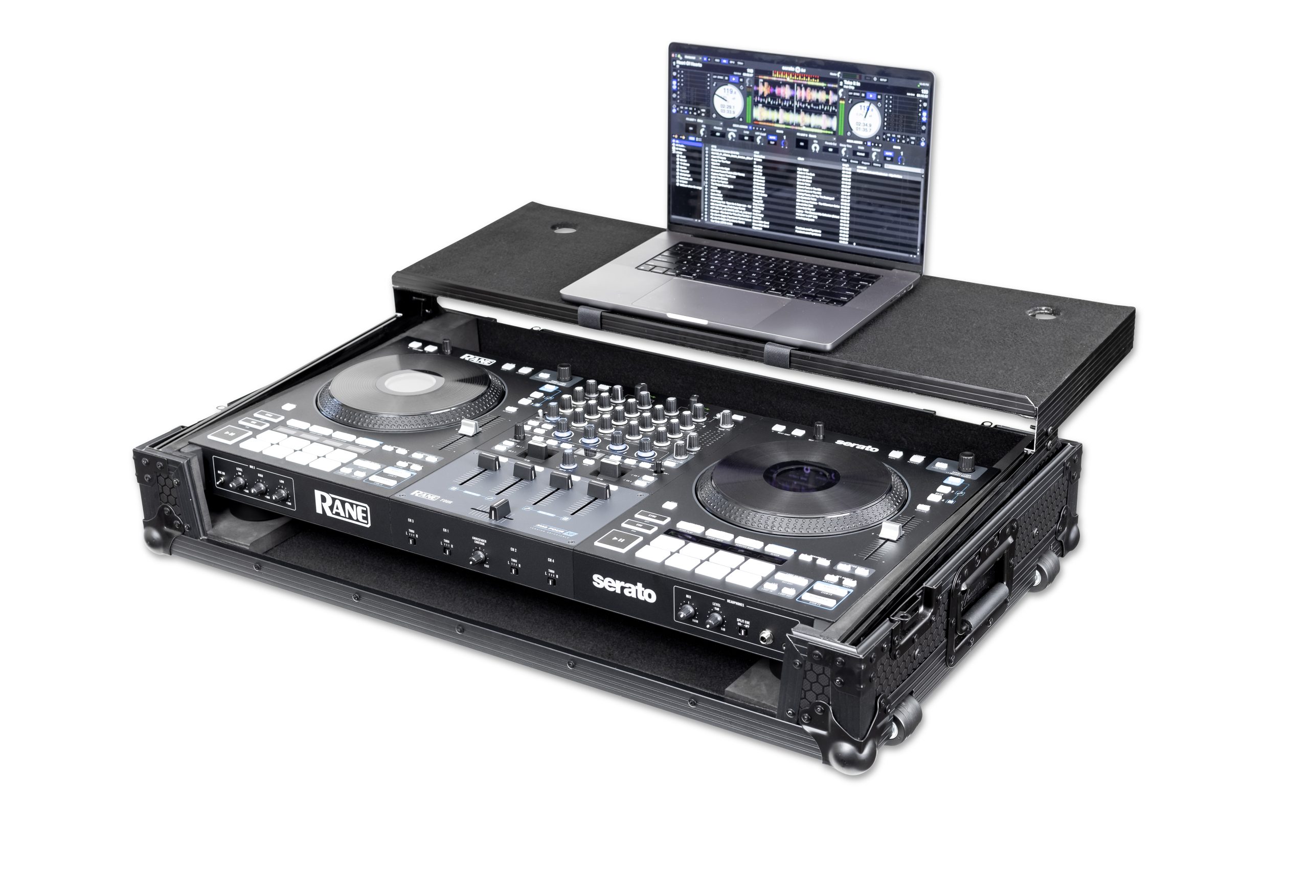 Pitch Black Flight Case for Performer & Four w/ Laptop Platform & Wheels